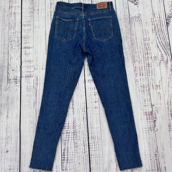 Levi’s 721 High Rise Skinny Jeans 28 Raw Hem Stretch Blue Denim Ankle - Picture 2 of 9